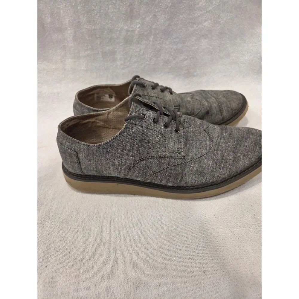 Toms Men Gray Slub Chambray Brogue Shoes Wingtip Canvas Oxford Lace Up Sz 10.5